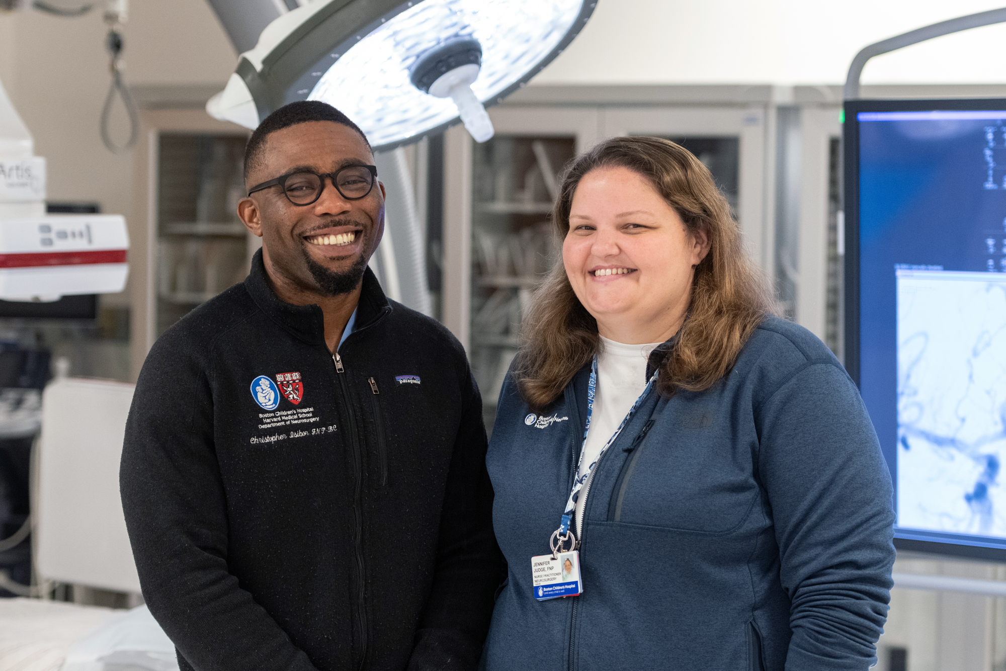 Nurse practitioners Christopher Isibor (left) and Jennifer Judge
