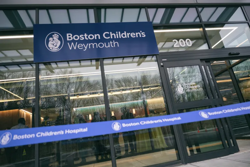 Exterior of Boston Children's Weymouth with ribbon in front