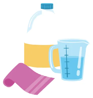 Illustration: Gallon of bleach, cleaning bucket and rag