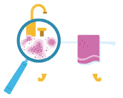 Illustration of bathtub with mold spots near faucet